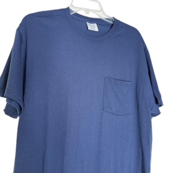 NWOT C Port & Co Navy Chest Pocket Round Neck Men's Short Sleeve Tee-shirt Sz L - Picture 4 of 8